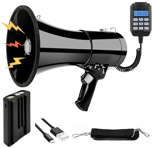 Kensbro Altoparlante Megafono da 100 Watt, Megafono Portatilecon con Microfono, Funzione Sirena e Registrazione 350 Sec, Portata Fino a 2000M per Eventi Sportivi, attività all'aperto, Allenatori ECC
