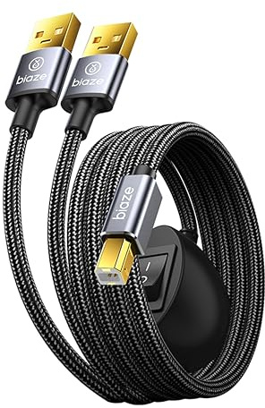 biaze Printer Cable Splitter 2 in 1 Out, USB 2.0 Sharing Switch for Two Computers to One USB Device, 3.5m/11.5ft USB A to B Data Cable for Printer, Scanner, Keyboard, Mouse, Plug and Play