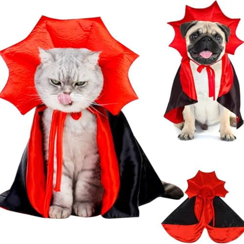 VisageVitalit Costume Animali Halloween,Mantello per Animali Domestici,Abbigliamento Vampiro per Cane Gatto,Cosplay Decorazione di Halloween