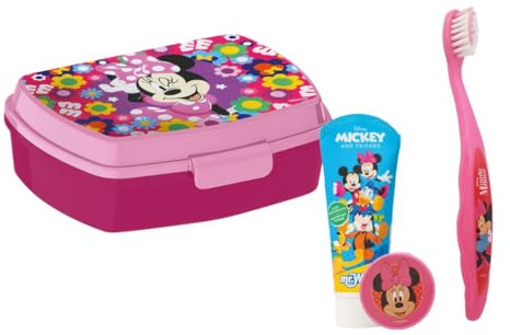 Set Tre Pezzi Minnie Portamerenda con Spazzolino, Copri Spazzolino e Dentifricio Mr. White per Bambini – Portapranzo Senza BPA, A Prova di Perdite, Adatto a Microonde e Lavastoviglie