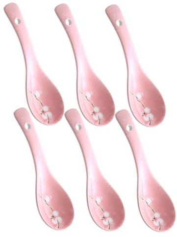 Happyyami 6 pièces Lot de Cuillères Japonaises Céramique Porridge Design Unique Ergonomique pour Soupe et Céréales Service Cuisine