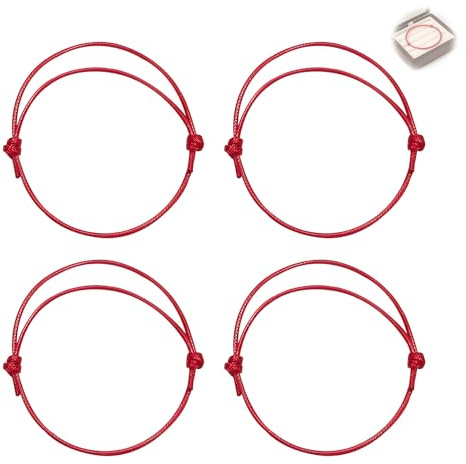 Nevoluxer 4 Stück Kabbala Armband Rotes Glücksarmband Tibetisches Schutzarmband mit Verstellbarer Schnur für Alltag