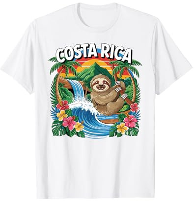 Costa Rica, Bradipo Carino nella Giungla, Cascata Divertente e Fiori Maglietta