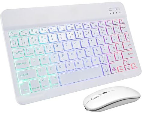 iplusmile Teclado y Ratón Inalámbricos Mini Blanco para Tablet y Teléfono | Plástico, 1 Juego, Conexión Múltiple y Escritura Silenciosa, Uso en Oficina o Casa