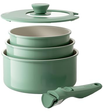 Redchef Töpfe Set mit Abnehmbaren Griffen, Antihaft Keramik Topfset 16/18/20cm und 3-IN-1 Verschlussdeckel, Kochtöpfe Induktions für Alle Herdarten, Ofenfest Grün