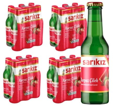 Turkish Natural Mineral Water – Doğal Maden Suyu – 250 ml Glass Bottles (24 Pack) | Lightly Sparkling, Crisp Taste | Original & Fruit Flavours (24 Bottles, Strawberry & WaterMelon)