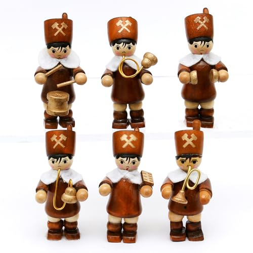 Dekohelden24 6 handgefertigte Figuren für Weihnachtspyramide, Pyramidenfiguren, Holz Bergmannfiguren,6er Bastelset Bastelfiguren für Schwibbogen oder Pyramide, Maße Einer Figur: 2 x 2 x 6 cm.