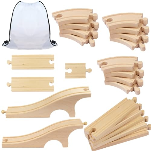 Mirthben Holzeisenbahn Schienenset, Kompatibel mit Alle Eisenbahn Holz Systeme, 22 Teile Erweiterungspaket aus schienen zubehör, Für Kinder Ab 3 Jahren