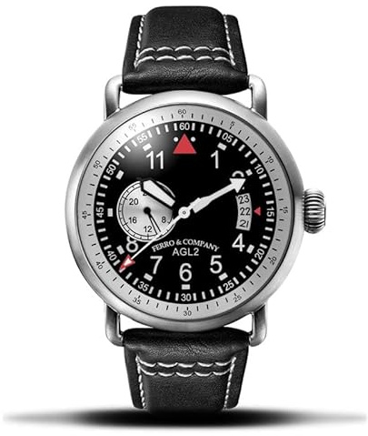 Ferro & Co. AGL 2 - Reloj automático de acero y piel negra con fecha 24 horas