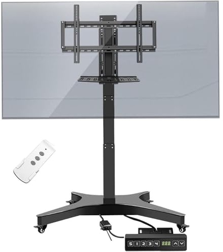 Soporte de suelo motorizado para TV con ruedas, elevación ajustable en altura, control remoto, memoria de 3 pasos, fácil instalación para televisores de 32 a 75 pulgadas