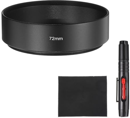 PATIKIL Lens Hood Shade, 72mm Mid-focus Mount Standard Screw-in Metal Camera Cap Shade with Cleaning Cloth and Cleaning Pen, Black