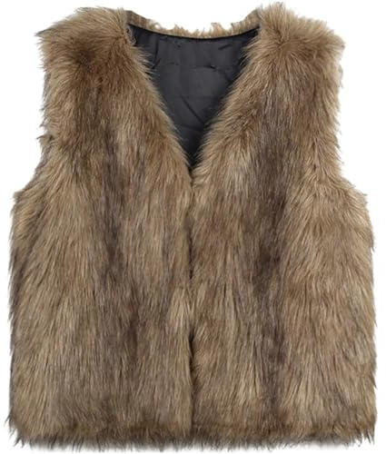 Lpitoy Chaleco De Piel Sintética para Mujer, Otoño E Invierno, Cálido, Cuello En V, Sin Mangas, Ligero, Informal, Mullido Y Esponjoso.