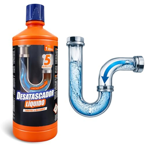 Desatascador liquido, Gel para Tuberías, Desatasca a la Primera, Elimina atascos en tuberias y Desagües, Acción rápida en 5 Minutos, Con Agentes salva tuberías, Contiene 1 botella de 1 Litro