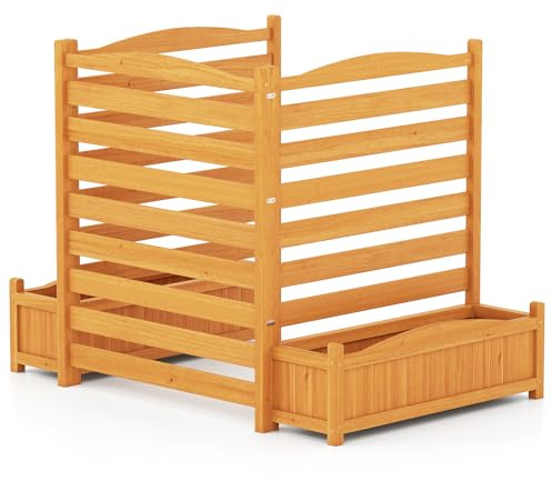 FANTASK Blumenkasten mit Rankgitter, Pflanzkasten Holz mit Spalier, Gartenzaun für Klimaanlagen & Mülleimer, Sichtschutz mit Ablauflöchern für Garten, Hof & Balkon, Natur (3-teilig)