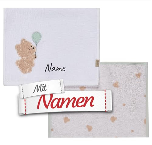Sterntaler Kinderhandtuch personalisiert - Bär BO - mit Namen Bestickt, 2er Set 30x50 cm, 100% Baumwolle, Geschenk zu Ostern Weihnachten Kita-Start