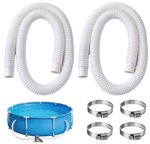 Wxeadu 2 Pcs Swimming Pool Replacement Hoses, 1.5m Above Ground Pool Hoses Replacement, Pool Pump Hose with 4 Metal Clamp, 32mm Clear PVC Water Drain Hose for Garden, Outdoor