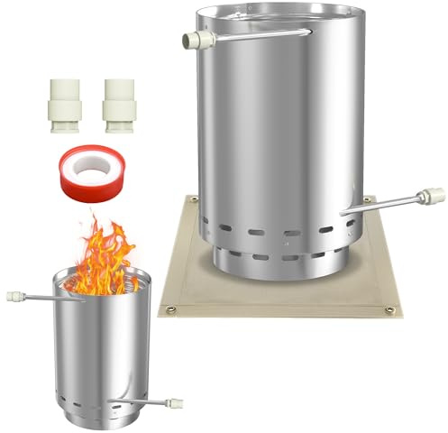 TATIVALO Edelstahl Poolheizung Feuertonne, Brennholz Poolofen mit 32/38 mm 2in1 Anschluss, Pool Heizung inkl. Ascheauffangwanne & Feuerschutzmatte für Aufstellpool