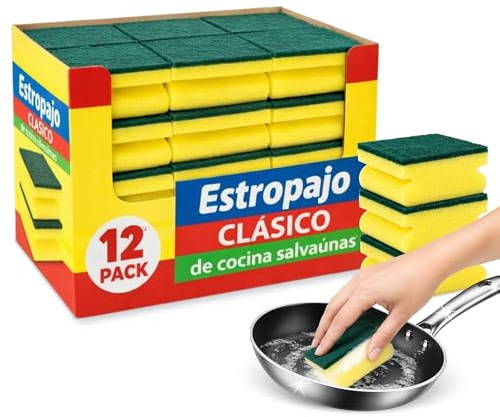 CHEFZOCO Estropajo para fregar, Esponja para Lavar Platos, Esponja para Fregar, Esponja limpieza de cocina, Estropajo Cocina, Esponja Cocina Dos Lados, Estropajo Salvauñas, No Raya, 12 Unidades