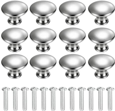 HIVTE 12Pack Stainless Steel Cabinet Handles Large Single Hole Drawer Knobs with Screws, Kitchen Cupboard Handles Wardrobe Door Handles Drawer Handles Silver Furniture Pull Knobs