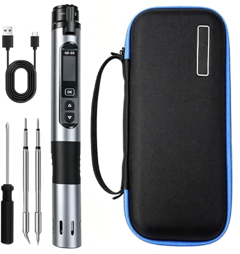 HS-03 Portable Soldering Iron Kit with 2600mah Battery USB Cable, Smart Digital Mini Soldering Iron with 3 Soldering Tips for Electronics Repair, 100-450°C 5 Level Adjustable