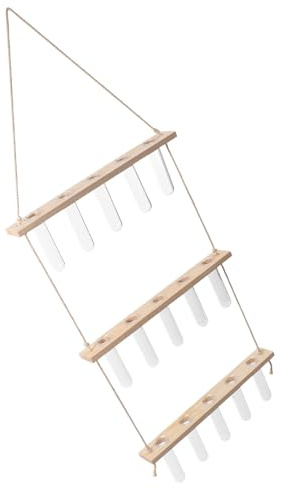 ibasenice Vaso da Parete per Coltivazione in Acqua con Supporto in Legno a 3 Livelli, Design Verticale in Vetro per Piante e Pothos, Salvaspazio per Piccoli Soggiorni