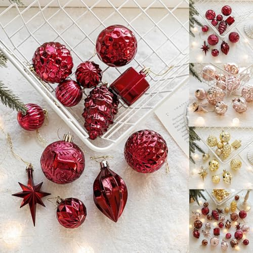Risveglio Juego de 12 adornos galvanizados para árbol de Navidad, decoración octogonal de estrella y piña, bolas de plástico ligeras, guirnalda de Navidad