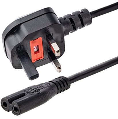 StarTech.com UK nätkabel för bärbar dator, 6 ft/1,8 m, BS-1363 till C7 (Figur 8), 250 V vid 13A, 0,75 kvm, ASTA-certifierad, C7 UK strömkabel
