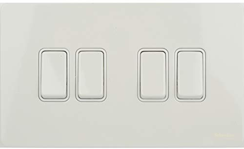 Schneider Electric Plaque plate sans vis ultime – Interrupteur à bascule 4 interrupteurs bidirectionnels, unipolaire, 16AX, GU1442WPW, peint en blanc avec insert blanc