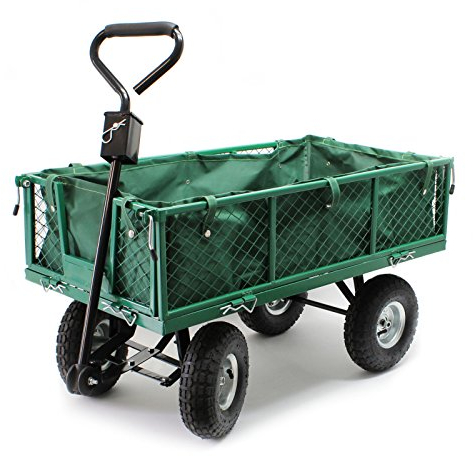 Wiltec Transportwagen bis 300 kg mit Metallgittern, Gartenwagen mit Abnehmbarer Plane, Bollerwagen mit Luftreifen, Handkarren für u. a. Rasen u.Kies