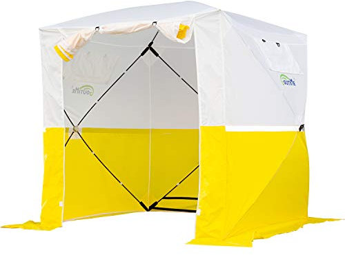Goutime montagezelt Bauzelte Pop Up Gazebo 2mx2m Kleines Veranstaltungszelt Party Garten BBQ Zelt Angeln Camping Multifunktional Tragbar,Duschzelt,pavillon faltbar Arbeitszelt(Gelb und Weiß)