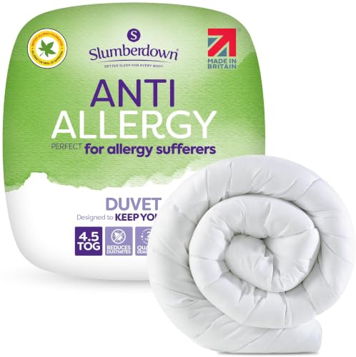 Slumberdown Anti Allergy Single Duvet 4.5 Tog - Allergy UK Approved Lightweight Summer Duvet for Allergy Sufferers - Made in the UK, Anti Bacterial & Machine Washable Single Quilt (135 x 200cm)