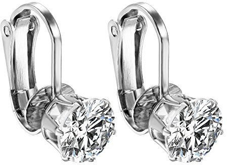 JewelryWe Schmuck 2x Non-Piercing Ohrclips Ohrringe Damen Mädchen Edelstahl Runde Zirkonia Ohrklemme Ear Cuff Fake Piercing Ohne ohrlöcher Silber/Schwarz/Gold