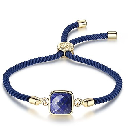 COAI Bracciale da Donna con Amuleto Squadrato in Pietre Naturali Sfaccettate, Bracciale Regolabile con Laccio in Nylon a Spirale e Chiusura Amuleto Albero della Vita