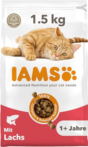 IAMS Alimento seco para gatos con salmón, comida seca para gatos adultos de más de 1 año, 1,5 kg