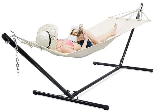 DREAMADE Freistehendes Hängemattengestell, Eisengestell Hängemattenständer mit Ketten und Haken, Hängematte Gestell Schwarz, Metallgestell Hängematten für In- und Outdoor (Modell 2)