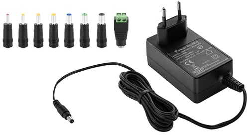 Poppstar Universal AC DC Netzteil, Steckernetzteil 12V 3A (3000mA, 5,5/2,5mm) Strom-Adapter mit 8er Hohlstecker Set, 150cm
