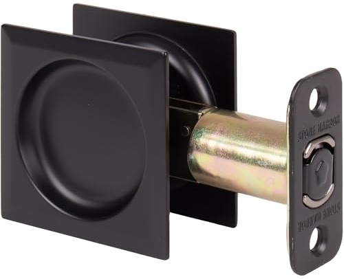 Contemporary Square Pocket Door Lock, Passage (Hall/Closet) Latch, 2-3/4 Backset, RCL, Matte Black by Stone Harbor Hardware