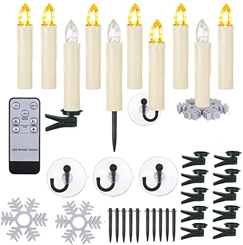 BOWKA LED Kerzen Warmweiß Wasserdichte Dimmbare Weihnachtskerzen Fensterkerze mit Fernbedienung,Timer-Funktion, Halter Set für Halloween Weihnachten Hochzeit Party Garten Deko (10 Stück, Beige)