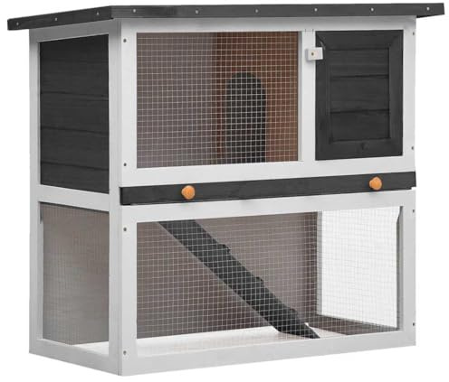 vidaXL Holz Kaninchenstall 1 Tür Grau Hasenstall Kaninchenkäfig Hasenkäfig