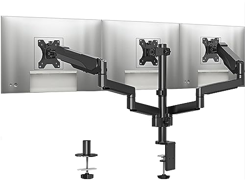 ELIVED Monitor Halterung 3 Monitore für 13-27 Zoll Bildschirme bis zu 9kg mit VESA 75/100, Gasdruckfeder 3 Monitorhalterung, Neigbar Schwenkbar Drehbar Höhenverstellbar Monitor Arm EV006
