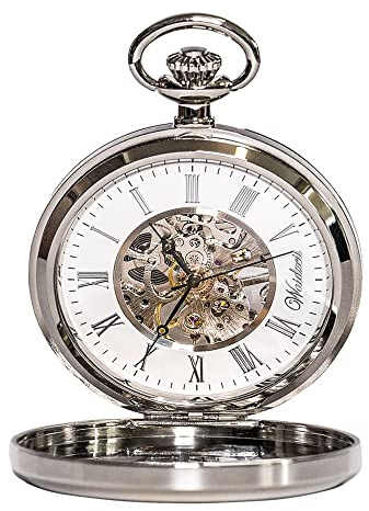 Waidzeit FJ01 (TS01) Taschenuhr mit Kette Mechanisch Herren Uhr Edelstahl Analog weiß