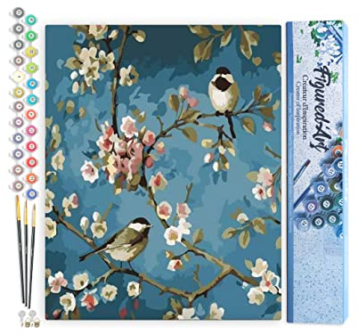 Figured'Art Pintar por Numeros Adultos Pájaros 1 - Manualidades pintura acrilica Kit Cuadro DIY completo - 40x50cm sin bastidor