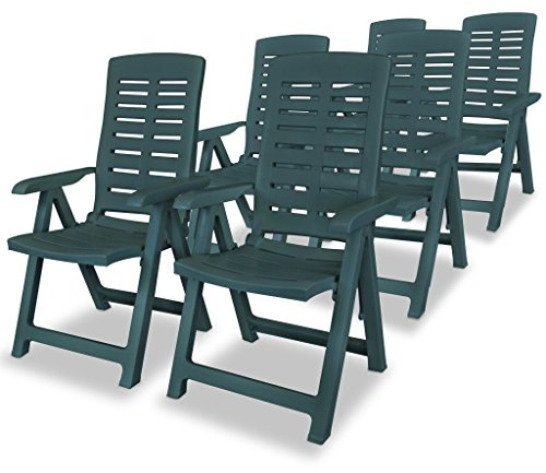 Ksodgun Garten-Liegestühle 6 STK. Sonnenliege Sonnenstuhl Klappstuhl Wetterfest Hochlehner Relax Liege Deckchair Kunststoff Grün