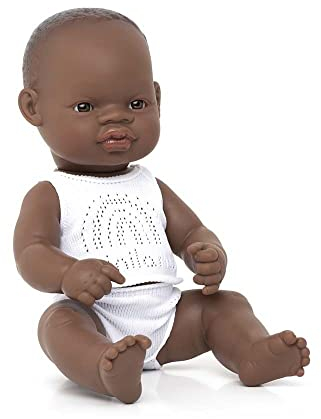 Miniland Dolls: afrikanische Babypuppe Junge, 32 cm, aus weichem Vinyl, präsentiert mit Unterwäsche in Geschenkbox (31353)