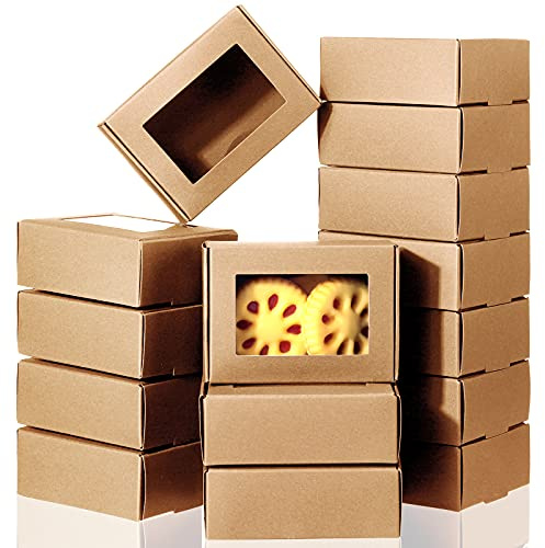 Mini-Kraftpapier-Box mit Fenster für Seife, Geschenkverpackung, Leckereien, Bäckerei, Süßigkeiten und Schmuck, 8,5 x 5,9 x 3,5 cm, Braun, 60 Stück