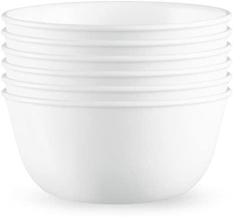 Corelle Vitrelle 28-oz Soup/Cereal Bowls Set of 6, Chip & Crack Resistant Dinnerware Bowls for Soup, Ramen, Cereal and More, Triple Layer Glass, Winter Frost White