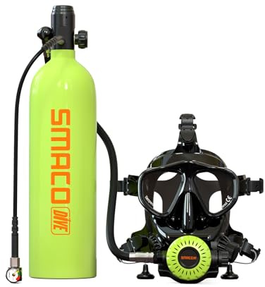 SMACO Mini Tauchflasche mit Tauchmaske 2L Mini Sauerstoffflasche Taucherflasche mit Vollgesichtsmaske Tauchermaske S700 Plus Taucherflasche für Bootsreinigung Unterwasser Erkundung und Rettung