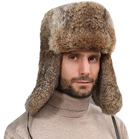 Fliegermütze aus Kunstfell Pelzmütze Winddicht Wintermütze Earflap Trapper Mütze Winter Warm Trappermütze Fellmütze Russenmütze Russische Skimütze für Herren Skating Outdoor
