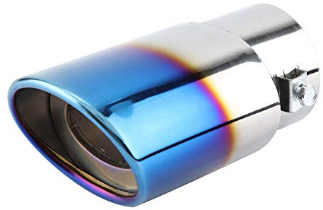 ford fiesta chrome trim, twin exhaust tip Chrome Blue Stainless Steel Universal Car Straight Exhaust Pipe Rear Muffler Tip Tail Throat exhaust trims stainless steel 57mm | Tailpipe Muffler for Most Vehicles, Metal, Drainage Hole Design