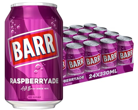 Barr Raspberryade - Fizzy Drinks 24 Pack x 330ml Cans - Raspberry Flavour Soda Soft Drink Cans with Zero Sugar